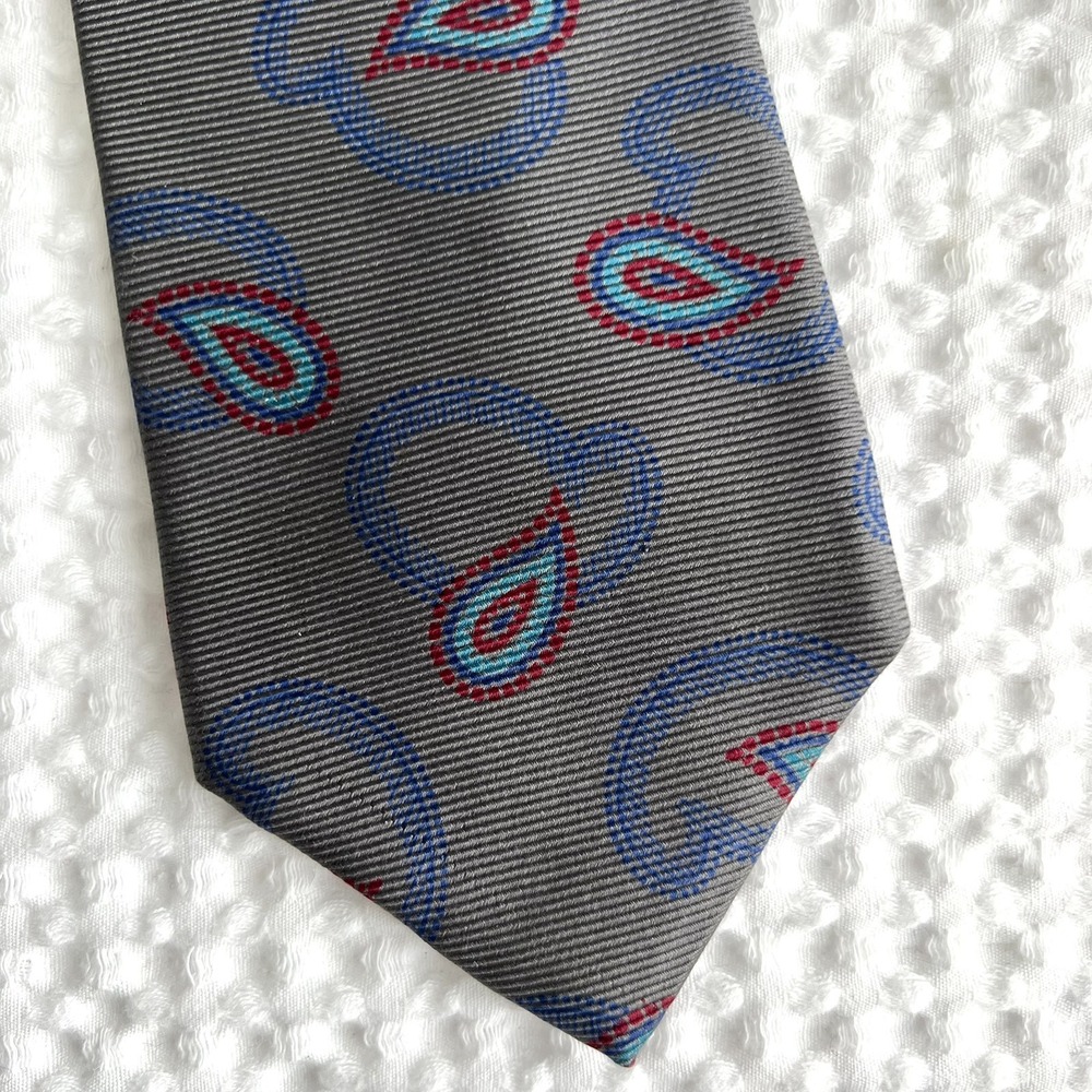 Vintage Liberty Of London Men's Silk Neck Tie Paisley Classic Heritage Work Gray